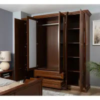 Armario de seis puertas Kent 227 cm con espejo y cajones castaño