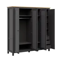 Armario de cuatro puertas Hesen 197 cm con espejo grafito/roble artisan