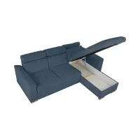 Sofá rinconera universal Evia con función de cama, arcón y reposacabezas ajustables azul