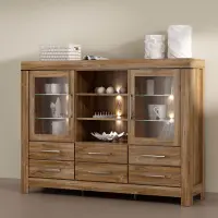 Cómoda Gent 166 cm vitrina con 2 puertas 6 cajones y 3 estantes roble stirling