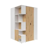 Armario de esquina derecho Homeland 136 cm vestidor con 2 puertas y 3 cajones blanco/roble artisan