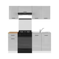 Conjunto de cocina Junona Line 180 cm gris claro brillo con encimera