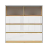 Комод Nandu 90 см с 3 ящиками и 2 полками светло-серый/дуб польский/белый глянец