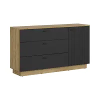 Cómoda Zenda 150 cm con puertas y 3 cajones roble waterford/negro