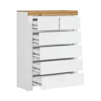 Cómoda Holten 99 cm con 6 cajones blanco/roble wotan/blanco brillo