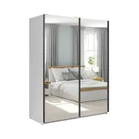 Armario de puertas correderas Tetrix 153 cm con espejo blanco brillo