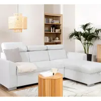 Sofá rinconera universal Evia con función de cama, arcón y reposacabezas ajustables gris claro