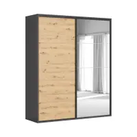 Armario de puertas correderas Flex 200 cm con espejo grafito/roble artisan