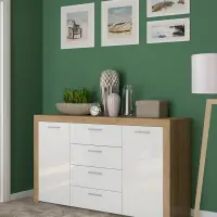 Cómoda Balder 155 cm con 2 puertas y 4 cajones roble riviera/blanco brillo