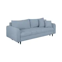Sofá de tres plazas Sorella convertible con arcón, chenilla azul claro