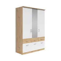 Armario de tres puertas Brando-3 136 cm con espejo y cajones roble artisan/blanco