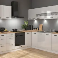 Conjunto de cocina rinconera Junona Line 220x220 brillo tiza sin encimera