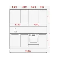 Kitchen set Milino Small 210 cm white/oak with worktop