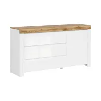 Cómoda Holten 156 cm con puertas y 3 cajones blanca/roble wotan