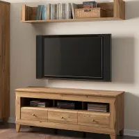 Mueble RTV Bergen 156 cm con 3 cajones y estante alerce sibiu dorado