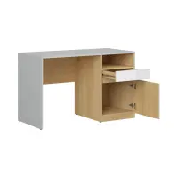 Escritorio Nandu 120 cm con puerta, cajón y estante gris claro/roble polaco