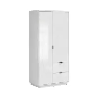 Armario de dos puertas Forn 94 cm con cajones blanco alto brillo
