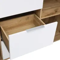 Cómoda Zele 135 cm con 2 puertas y 3 cajones roble wotan/blanco brillo