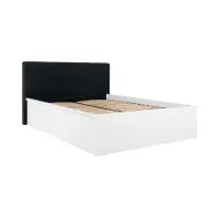 Cama Tetrix 140x200 con somier, arcón y cabecero tapizado blanco brillo