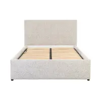 Cama tapizada Tripo 140x200 con somier y arcón beige