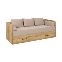 Cama extensible Tetrix roble wotan 80-160x200 con contenedor, colchón y cojines beige