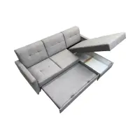 Sofá rinconera universal Lars convertible con arcón de terciopelo gris