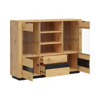 Vitrina Ostia 161 cm con 2 puertas 2 cajones y estantes roble artisan/roble negro