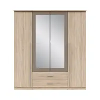 Armario de cuatro puertas Kredo 181 cm con espejo y cajones roble sonoma