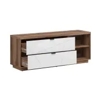 Mueble TV Forn 156 cm con 2 cajones y un estante roble delano oscuro/blanco brillo
