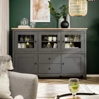 Aparador Hesen 186 cm vitrina con 5 puertas y 2 cajones grafito/roble artisan