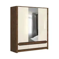 Armario de tres puertas Ruso 178 cm con espejo y cajones roble april/brillo perlado