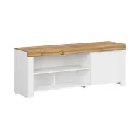 Mueble de TV con armario y estantes Holten blanco, roble wotan