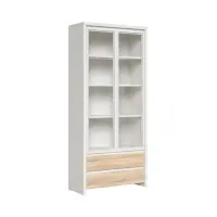 Vitrina Kaspian 90 cm con 2 puertas y 2 cajones blanco/roble sonoma