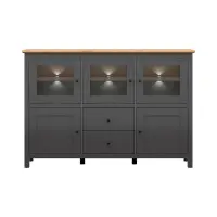 Aparador Hesen 186 cm vitrina con 5 puertas y 2 cajones grafito/roble artisan