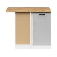 Armario de cocina bajo de rincón Junona Line izquierdo gris claro brillo con encimera ocupa rincón 100x60 cm