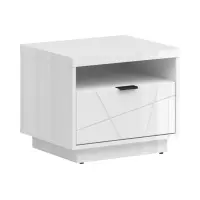 Mesita de noche Forn 50 cm con cajón blanco alto brillo