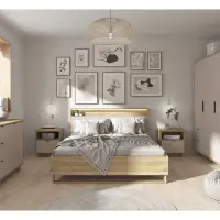 Armario de tres puertas Dalva 180 cm con 2 cajones roble mauvella/cachemira