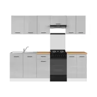 Кухонний гарнітур Junona Line 230 см світло-сірий глянець зі стільницею