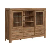 Cómoda Gent 166 cm vitrina con 2 puertas 6 cajones y 3 estantes roble stirling