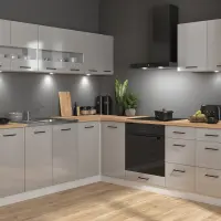 Conjunto de cocina rinconera Junona Line 220x240 gris claro brillo con encimera