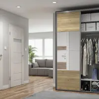 Armario corredero Flex 150 cm con espejo grafito/roble mauvella