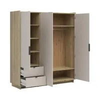 Armario de tres puertas Dalva 180 cm con 2 cajones roble mauvella/cachemira