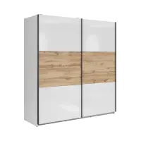 Armario de puertas correderas Tetrix 183 cm blanco brillo/roble wotan