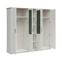 Пятидверный шкаф Loksa с 5 дверцами и зеркалом сосна андерсен белая