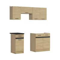 Conjunto de cocina Junona Line 180 cm roble bernstein con encimera