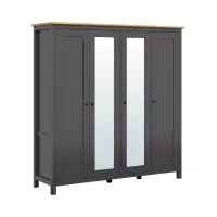 Armario de cuatro puertas Hesen 197 cm con espejo grafito/roble artisan