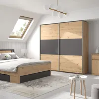 Cama Saturn 180x200 con 3 cajones roble artisan/grafito