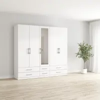 Шкаф пятидверный Herford 226 см с зеркалом и 6 ящиками белый