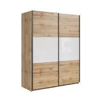 Armario de puertas correderas Tetrix 153 cm roble wotan/blanco brillo