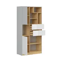 Estantería Nandu 80 cm con 2 puertas 2 cajones y 7 estantes gris claro/roble polaco